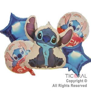 SET DE GLOBOS METALIZADO STITCH 5 UNIDADES 